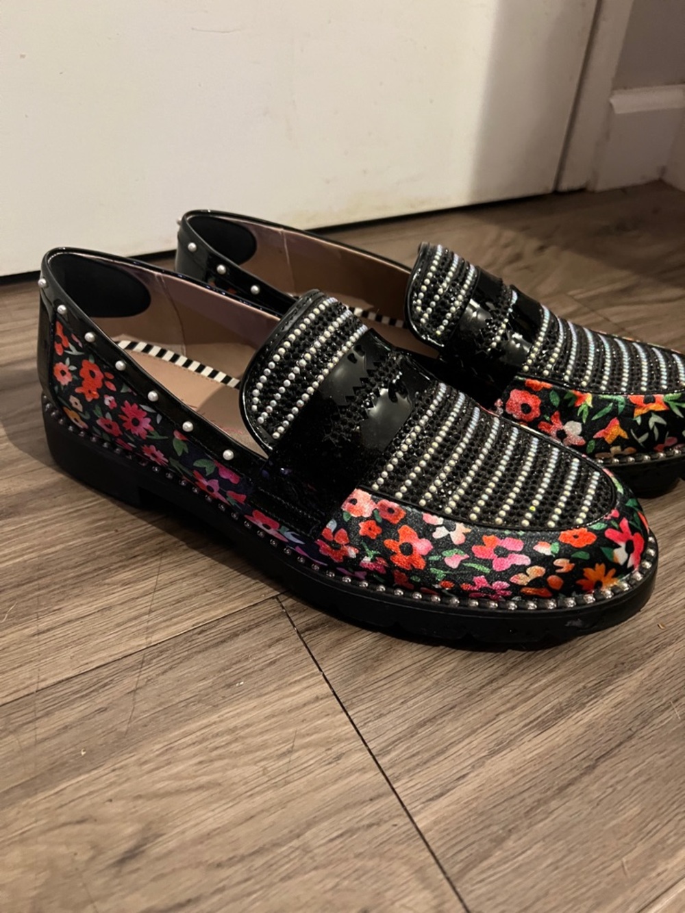 Betsey Johnson Floral Embellished Black Women's Loafers